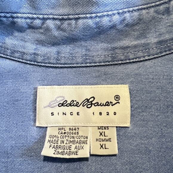 Eddie Bauer Shirt Mens XL Blue Denim Short Sleeve Button Down Dad Style Faded - Picture 6 of 10